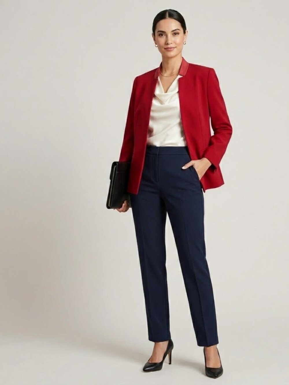 EVAN PICONE BLACK LABEL Red Professional Minimalist Open Front Blazer Sz 12 Chic